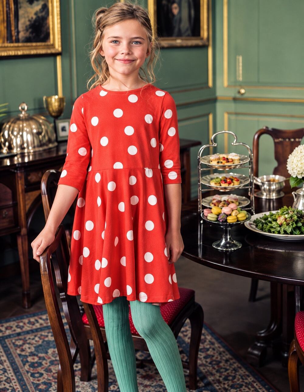 Mini Boden Girls' Red Polka Dot Dress - Size 6-7Y